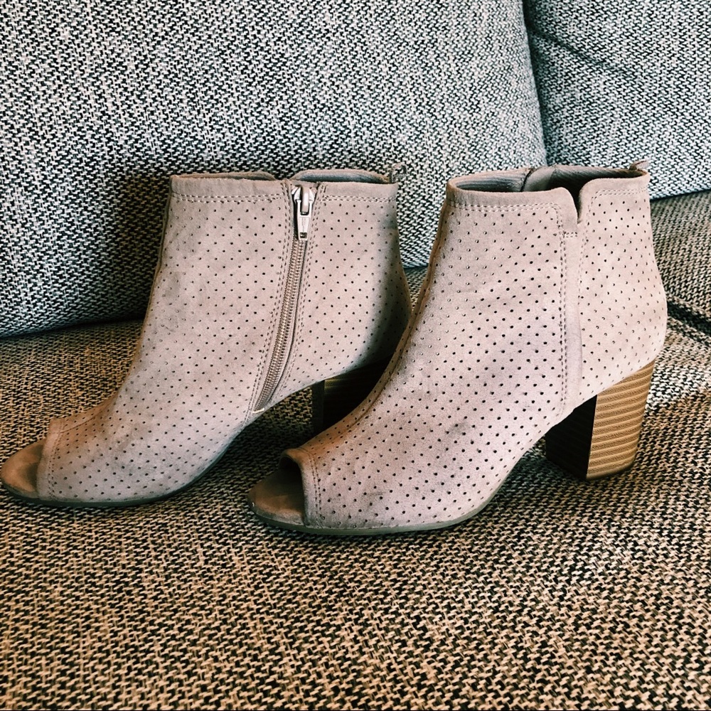 Beige Suede Peep Toe Booties